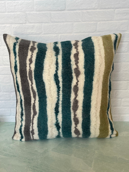 Hand Felted Teal Chunky Stripe Pillow Cover