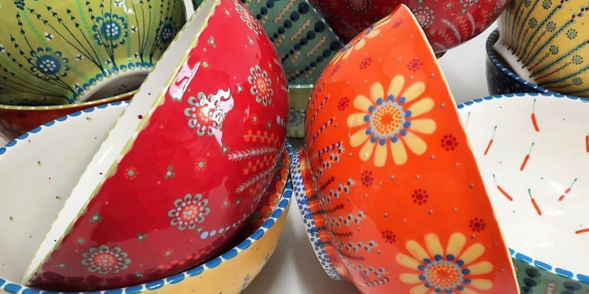 Large Traditional Paper Mache Bowl With Blue Residue