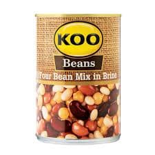 KOO Four bean Mix in Brine (410 g) from South Africa - AubergineFoods.com 